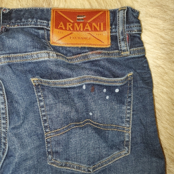 Armani Jeans Mens 32x32(meas 32x32) Blue Denim Jeans Paint Splatter Ripped - Picture 12 of 16